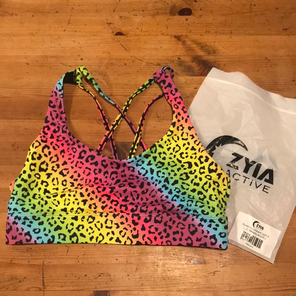 Zyia rainbow leopard sports bra